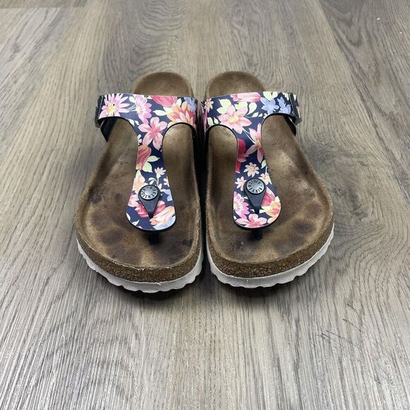 Birkenstock Gizeh Sandals Womens Size 5 EU 36 Navy Floral Narrow Made Germany - Picture 2 of 10